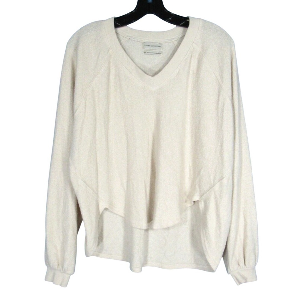 URBAN OUTFITTERS Cream FRENCH TERRY V-Neck SWEATSHIRT Oversized PULLOVER Top XS